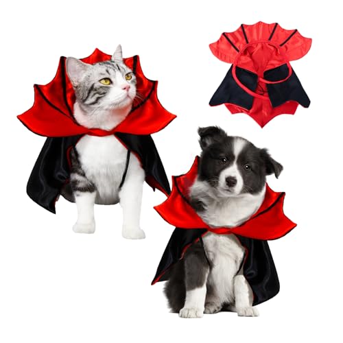 DOINEUFL Haustier-Halloween-Kostüm, rot-schwarz, Halloween-Kostüme für kleine Hunde und Katzen, Fledermaus-Vampir-Umhang mit verstellbarem Riemen für Kätzchen, Welpen, Cosplay-Party von DOINEUFL