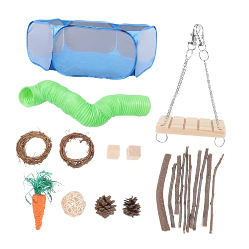 DOITOOL Natürliches Kauspielzeug-Set Aus Holz für Kaninchen Hamster Tragbarer Laufstall Interaktiver Tunnel von DOITOOL