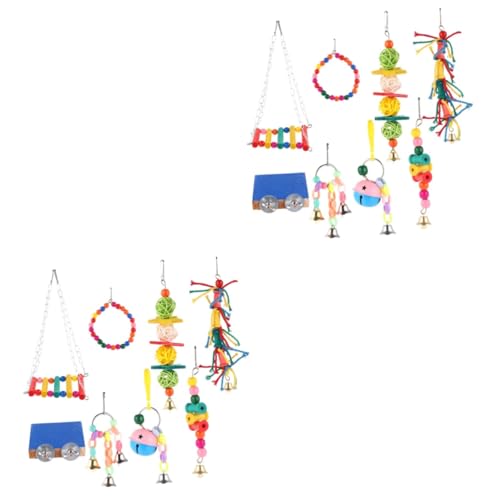 DOITOOL 16 STK Papagei Vogel Spielzeug Vogel Papagei Schaukel Kauspielzeug Hängematte Für Ständer Vogelbissspielzeug Papageienglockenspielzeug Vogelplattform Hölzern Hängende Glocke Kauen von DOITOOL