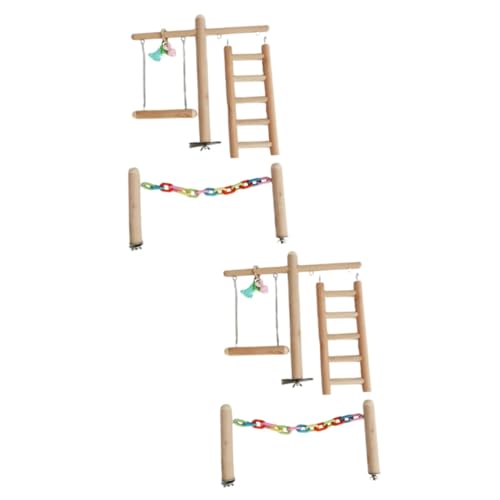 DOITOOL 2 Sets Vogel Papagei Spielzeug Holz Schaukel Reißen Kauen Spielzeug Vogel Spielplatz Papagei Stehen Rack Käfig Zubehör von DOITOOL