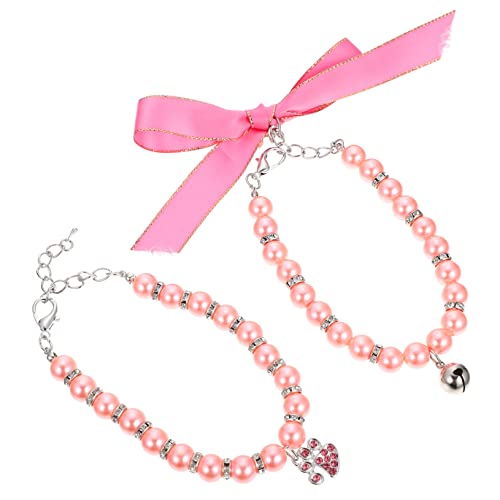 DOITOOL Katzenhalsbänder 2st Haustierhalsband Kätzchen Krawatte Katze Halsverzierung Hundehalsband Halskette Kätzchen Fliege Hochzeitskragen Kätzchenhalsbänder Perle Rosa Strass Halsring von DOITOOL