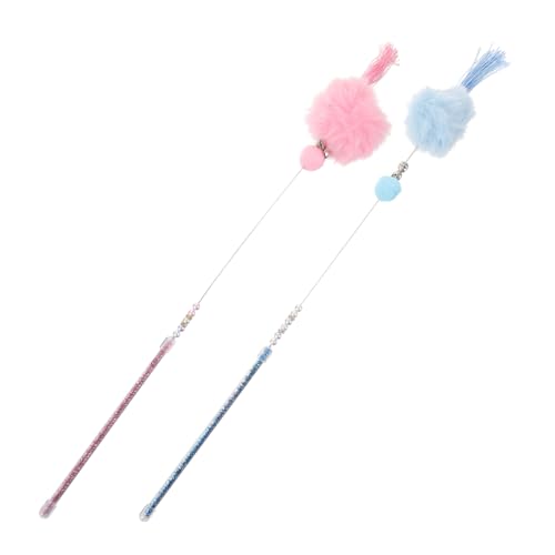 DOITOOL 2stücke Katzenspielzeug Mit Haarball-quaste Und Glocke Interaktive Angel Für Kätzchen Blau Stärkt Die Bindung Und Hält Ihre Katze Und von DOITOOL