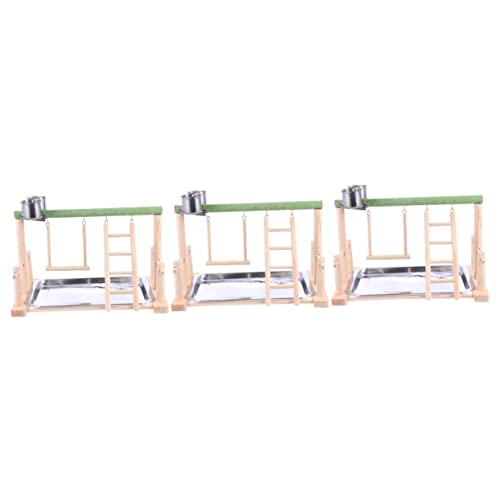 DOITOOL 3St Papageienständer Spielzeug Vogelstangen Spielzeug für Haustiere Spielset aus Holz Spielzeuge Vogelschaukel Schaukelanhänger aus Holz Massivholz Stand Trainingsgestell hölzern von DOITOOL