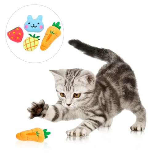 DOITOOL 4 Stück Katzenspielzeug Plüschpuppe Kätzchen Spielzeug Typhlosion Plüsch Plüschtier Spielzeuge Plüsch-Katzenminze-Kauspielzeug Katzenminze-Spielzeug für Haustiere die Katze Obst von DOITOOL