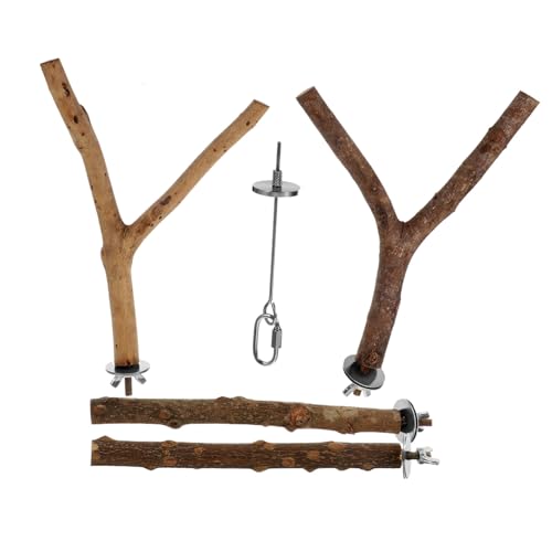 DOITOOL Vogel Papagei Holz Barsch Ständer Set - 4pcs Spielzeug Mit - Übung & Unterhaltung Ihr Haustier - Natürlich & von DOITOOL