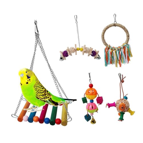 DOITOOL 5 Stücke Papagei Kauen Spielzeug Biss Spielzeug Set Rattan String Spaß Übung Für Papageien Nymphensittiche Sittiche von DOITOOL