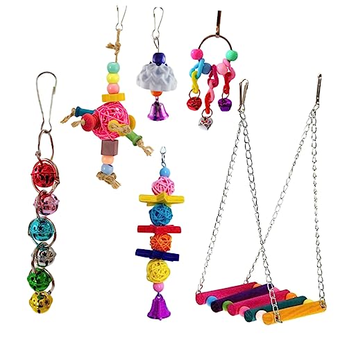 DOITOOL Dauerhaftes Material Papagei Spielzeug Set 6 Stück Holz Schaukel Glocken String Für Vögel Zufällige Farbe DOITOOL Dauerhaftes Material Papagei Spielzeug Set 6 Stück Holz Schaukel Glocken String Für Vögel Zufällige Farbe von DOITOOL