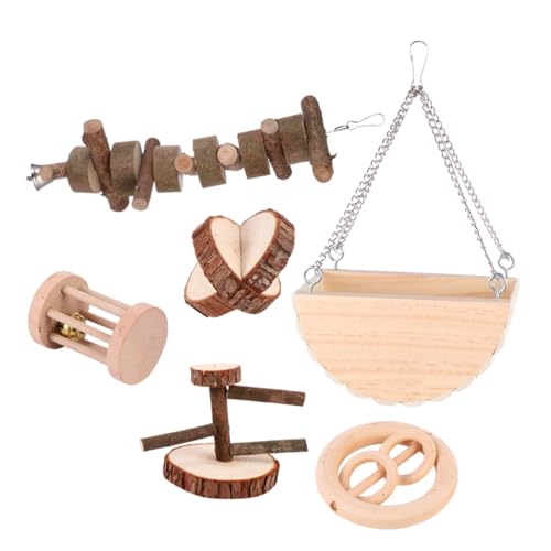 DOITOOL 6-in-1-spielzeugset Für Haustiere Holzspielzeug Zum Mahlen Von Haustieren Futtersuche Heimtierbedarf Für Hamster Und Vögel von DOITOOL