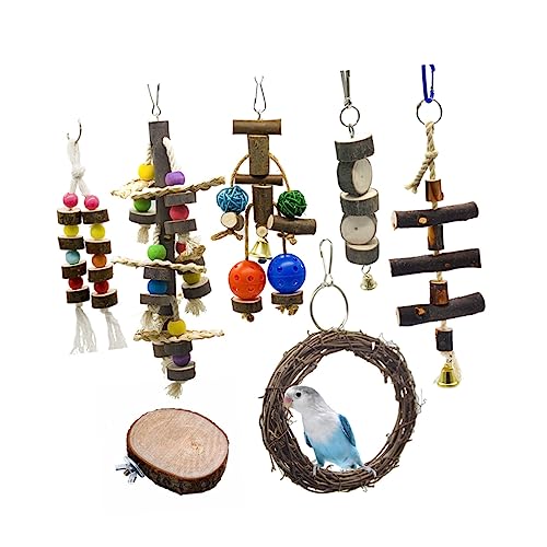 DOITOOL 7stücke Teiliges Holzspielzeug Für Papageien Schaukelsystem Und Kletterspielzeug Für Wellensittiche Und Andere Kleine Vögel Fördert Und Spielspaß von DOITOOL
