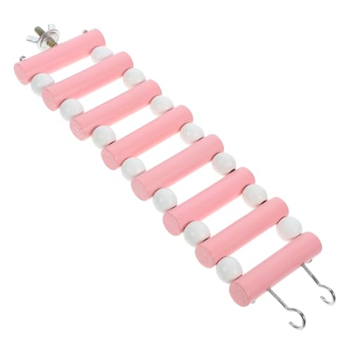 DOITOOL Holzleiter Für Kleintiere Kletterspielzeug Für Hamster Und Zwerghamster Und Langlebig Für Käfige Mit Multifunktionalem Design Pinke Holzstäbe Weiße Perlen von DOITOOL