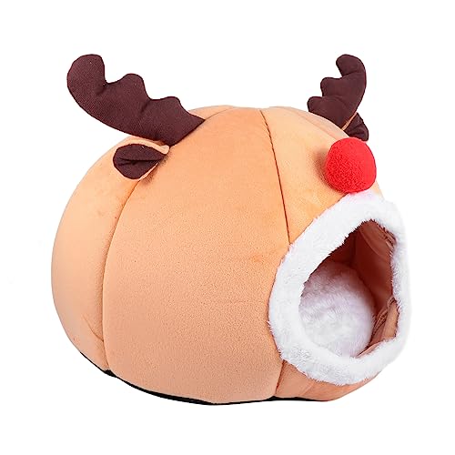 DOITOOL Reindeer Form Katzenhaus Halbgeschlossene Warme Weihnachtsunterkunft Für Haustiere Geeignet Für Katzen Und Kleine Hunde Waschbar Winddicht Gemütlicher Schlafplatz Für Winter von DOITOOL