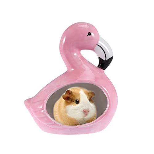 DOITOOL Flamingo Design Keramisches Kühlschlafnest Für Hamster Sommerhaus Für Haustiere Gemütliches Hamsterhaus Kühlendes Tiernest Für Kleine Nagetiere von DOITOOL