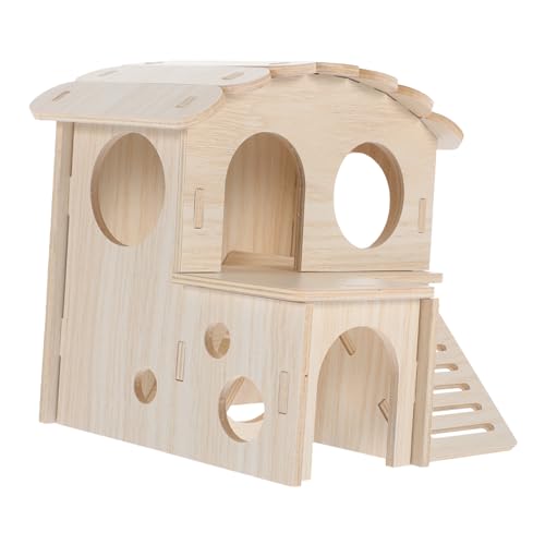 DOITOOL Luxuriöses Hamsterhaus Aus Holz 2-stöckiges Design 17 X 15 5 X 15 cm Versteck Spielzeug für Kleintiere von DOITOOL
