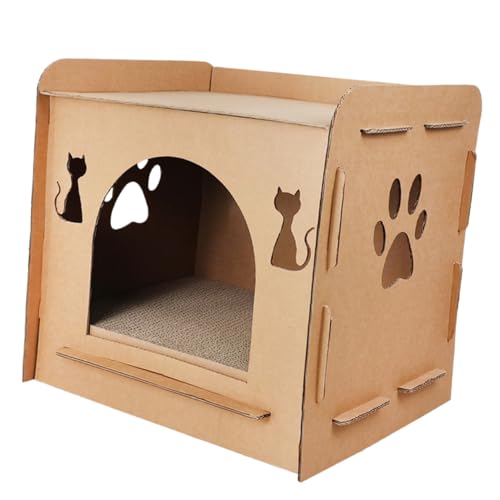 DOITOOL Wellpappe-kratzbaum Für Katzen Katzenhaus Aus Wellpappe Katzenversteckbett Katzenhaus Mit Kratzunterlage Katzenbett Katzenspielhaus Katzenschlafbox Wellpapier Pappkarton Beissen von DOITOOL