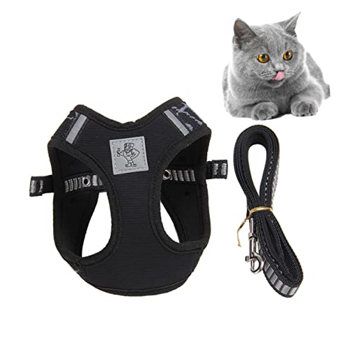 DOITOOL Katzenset Schwarz Reflektierende Haustiergeschirre Haustierweste Katzenbrustgurt Leicht Atmungsaktiv Sicher Und Modisch Größe M von DOITOOL
