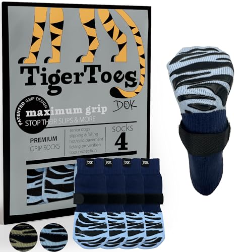 DOK TigerToes Premium rutschfeste Hundesocken für Hartholzböden – extra dicker Griff, der auch bei Verdrehen funktioniert – verhindert Lecken, Verrutschen und ideal als Schutz der Hundepfoten, Breezy von DOK