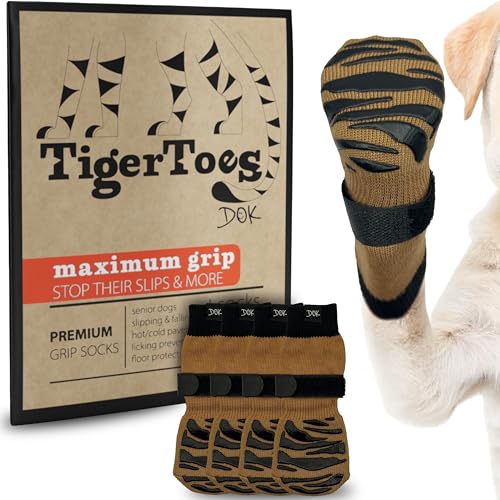 DOK TigerToes Premium rutschfeste Hundesocken für Hartholzböden – extra dicker Griff, der auch bei Verdrehen funktioniert – verhindert Lecken, Verrutschen und ideal als Schutz der Pfoten (Cool Caramel DOK TigerToes Premium rutschfeste Hundesocken für Hartholzböden – extra dicker Griff, der auch bei Verdrehen funktioniert – verhindert Lecken, Verrutschen und ideal als Schutz der Pfoten (Cool Caramel von DOK