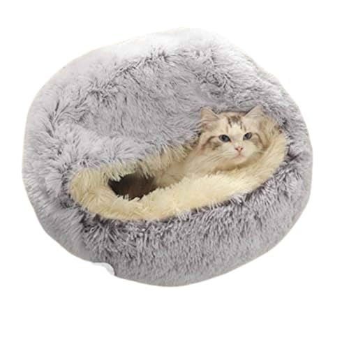 2 in 1KatzenhöhleFlauschig Rund Cat Bed Für Katze Und Hund Katzen Plüsch Katzenbetten Rutschfestes Decken Betten Sofas Plüsch Katzenhöhle Warm Schlafsack,Grau-40 X 40 cm von DOKLY