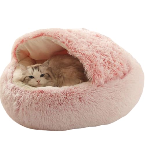 2 in 1KatzenhöhleFlauschig Rund Cat Bed Für Katze Und Hund Katzen Plüsch Katzenbetten Rutschfestes Decken Betten Sofas Plüsch Katzenhöhle Warm Schlafsack,Pink-40 X 40 cm von DOKLY