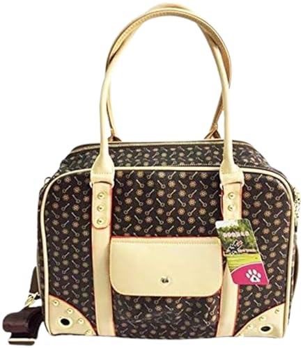 DOKLY Transporttasche Hände Frei Schulter Pet Pouch Tote Comfort Pet Hundeträger Outdoor Reise Handtasche Mesh Faux Leder Einzelner Umhängetasche (Color : Gray White, Size : M),Brown-Samll von DOKLY