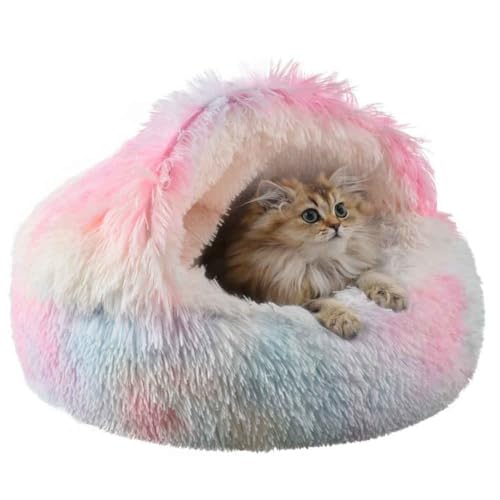 Katzenbett, rund, Plüsch, flauschig, mit Kapuze, beruhigendes Katzenbett, Höhle für Hunde und Katzen,waschbar, Rutschfester, wasserdichter Boden,Rainbow Katzenbett, rund, Plüsch, flauschig, mit Kapuze, beruhigendes Katzenbett, Höhle für Hunde und Katzen,waschbar, Rutschfester, wasserdichter Boden,Rainbow von DOKLY