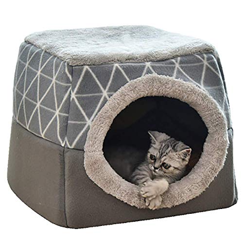 KatzenhöHle Große Katzen Bett, GemüTlich Katzenkorb,Haustier Pet Nest Schlafsack 2 in 1 Faltbar Kuschelhöhle Für Komfortabel 35x33x30cm (L, Schwarz),Gris-38x38x34cm von DOKLY