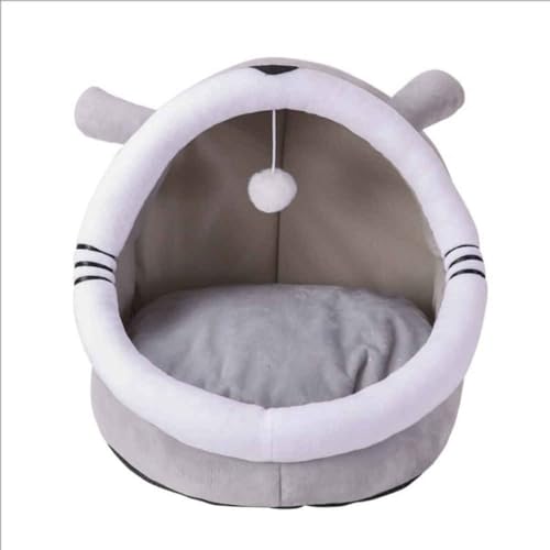 Super Weiches Haustiersofa Bett,Katzen-Hundebett, halbgeschlossenes Katzenhaus, süße Katzenstreu, Hundehütte kreativ, for Kätzchen und kleine Hunde, Haustierbett,Grey-cat Ears-L von DOKLY