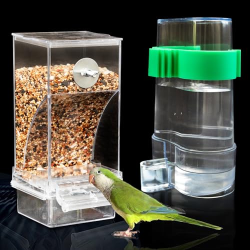 Yakeli Vogelfutterspender für Vögel, Wasserspender-Set, automatischer Papageien-Futterkäfig-Zubehör, kein Durcheinander von DOKLY