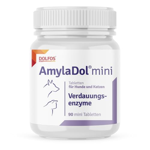 AmylaDol Verdauung Hund 90 MiniTabletten, Natürliche Verdauungsenzyme einschließlich Amylase, Lipase und Protease. Diätetisches Nahrungsergänzungsmittel bei Verdauungsstörungen bei Hund und Katze von DOLFOS PETS