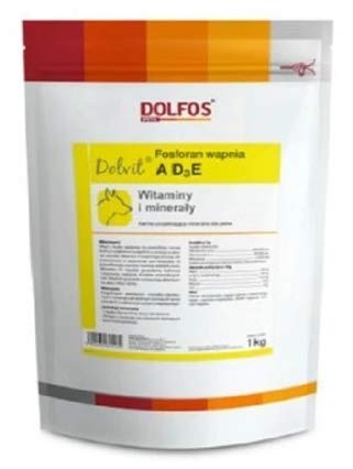 DOLFOS Dolvit Calciumphosphat AD3E 1kg Hundevitamine für Knochensystem, Zähne, Haare und Haut von DOLFOS