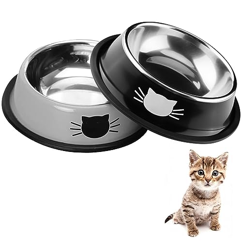 DOMI PRO Katzennäpfe, 2 Stück, Grau und Schwarz, rutschfest, Edelstahl, Katzennapf, Katzennapf für Kätzchen, Schwarz + Grau von DOMI PRO