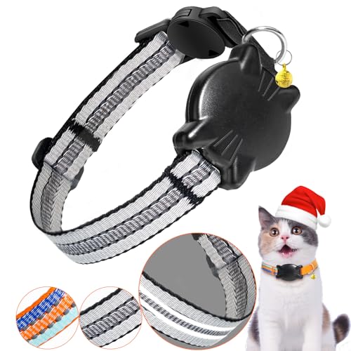 Airtag Katzenhalsband - Integriertes Airtag Halsband Katze Halsband Wasserdicht,Reflektierendes Katzenhalsband Airtag mit Sicherheitsverschluss Gummizug für Kätzchen Klein Hund (Grau XS) von DOMIPHIE