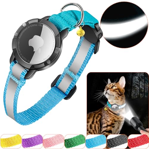 Airtag Katzenhalsband - Integriertes Katzenhalsband Airtag Wasserdicht,Reflektierendes Airtag Halsband Katze Halsband mit Sicherheitsverschluss Gummizug für Kätzchen Klein Hund (Blau S) von DOMIPHIE