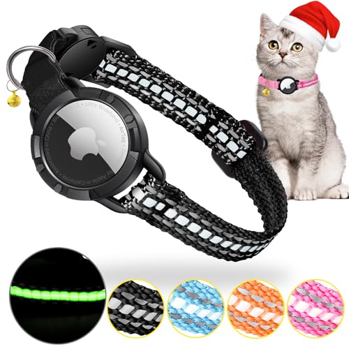 Airtag Katzenhalsband - Integriertes Katzenhalsband Airtag Wasserdicht,Reflektierendes Katzenhalsband mit Abbrechbarer Sicherheitsschnalle & Elastischer Gummizug für Kätzchen Klein Hund (Schwarz XS) Airtag Katzenhalsband - Integriertes Katzenhalsband Airtag Wasserdicht,Reflektierendes Katzenhalsband mit Abbrechbarer Sicherheitsschnalle & Elastischer Gummizug für Kätzchen Klein Hund (Schwarz XS) von DOMIPHIE
