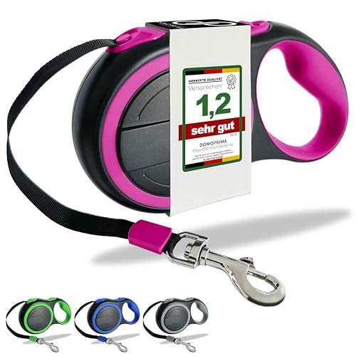 DOMOPRIMA Rollleine Flexible Hundeleine in 3 Größen - Robuste und sichere Hundeleine für kleine, mittlere und große Hunde – Hochwertiges Design (Pink, S) von DOMOPRIMA homeware