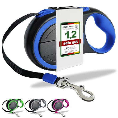 DOMOPRIMA Rollleine Flexible Hundeleine in 3 Größen (S,M,L) und 4 Farben (grau, blau, grün, pink) -Robuste und sichere Hundeleine für kleine, mittlere und große Hunde (Blau, M) von DOMOPRIMA homeware