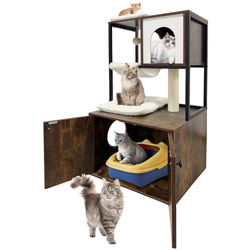 Katzenhaus und -Baum - mehrstöckiger Katzenbaum, langlebiges Katzenklettermöbel, Katzenkratzbaum, Katzenmöbel für den Innenbereich, Katzenversteck und Spielhaus von DOMUMALI