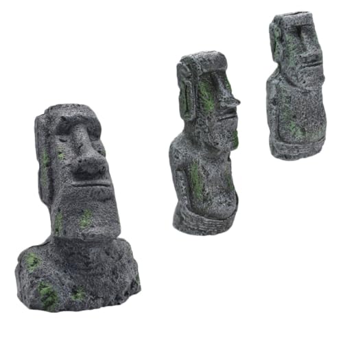 DONFAMDS 3 Stück Moai Statuen für Aquarium Resin Dekoration Ornamente Moai Figuren für Fischbecken für Aquarien Kreative Dekoration Pflegeleicht und Langlebig von DONFAMDS