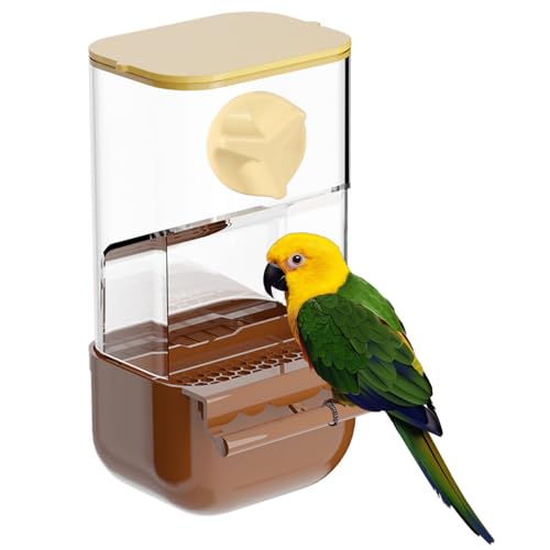 Automatischer Vogelfutterspender, saubere Papageienfutterspender mit Sitzstange für kleine Vögel, Papageien, Kakadus, Kanarienvögel, Sittiche, Nymphensittiche, Finken, Unzertrennliche, Wellensittiche von DONGKER