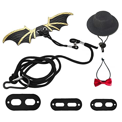 Eidechsengeschirr Und Leine Set, Verstellbare Bartagamen Leine, Fledermausflügel, Kostümzubehör mit Hut und Fliege für Eidechsen, Reptilien, Geckos, Leguane, Amphibien und Kleintiere von DONGKER