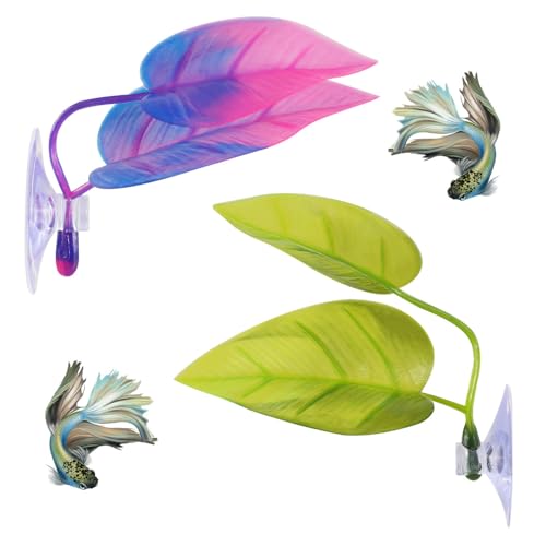 Betta Bett Bed, 2 Stück Kunststoff Blatt Hängematte für Betta, realistischer Betta Fish Blattpolster mit Saugnapf für die Landschaftsgestaltung des Aquariums Betta Bett Bed, 2 Stück Kunststoff Blatt Hängematte für Betta, realistischer Betta Fish Blattpolster mit Saugnapf für die Landschaftsgestaltung des Aquariums von DONGKER
