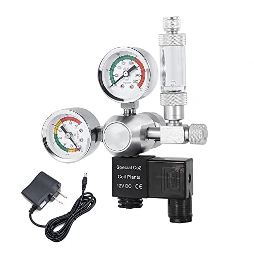 DONGKER Aquarium CO2 Druckminderer, DC 12V Leise CO2 Druckregler, 360 Grad Einstellbar Co2 Regler mit 2 Manometer für Aquarium Aquaristik von DONGKER