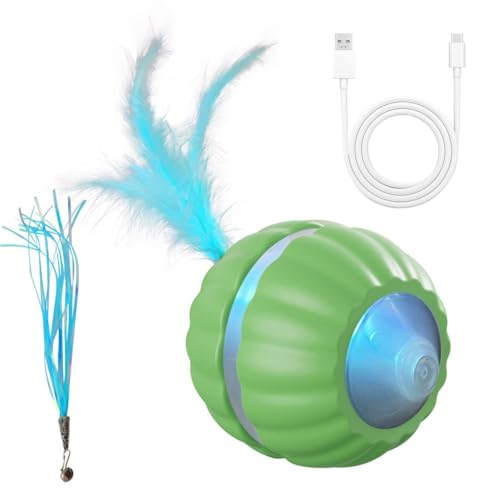 DONGKER Automatischer Katzenspielzeug Ball, Elektrisch Katzenball mit LED-Lichtern und Ersatzschwanz für Hauskatzen zur Langeweile, Bereicherung, Bewegung, Jagd und zum Spielen von DONGKER