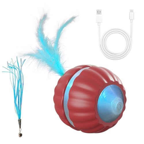 DONGKER Automatischer Katzenspielzeug Ball, Elektrisch Katzenball mit LED-Lichtern und Ersatzschwanz für Hauskatzen zur Langeweile, Bereicherung, Bewegung, Jagd und zum Spielen von DONGKER