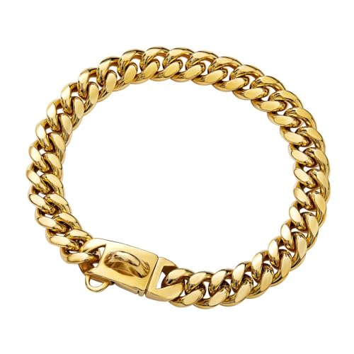Cuban Dog Collar, Edelstahl Hundehalsband, 14 mm Breite, Hunde Halsband Kette, 26/31/36/41/46/51/56/61 cm Lange, Gold Halskette Halsband Kette für Welpen, kleine, mittelgroße Hunde Cuban Dog Collar, Edelstahl Hundehalsband, 14 mm Breite, Hunde Halsband Kette, 26/31/36/41/46/51/56/61 cm Lange, Gold Halskette Halsband Kette für Welpen, kleine, mittelgroße Hunde von DONGKER