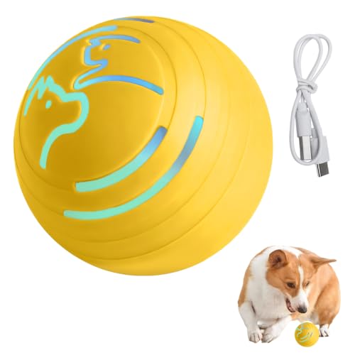 DONGKER Elektrisch Hunde-/Katzenball mit LED Licht, Automatischer 360 Grad Rollball, ø5,6cm, USB Wiederaufladbarer Interaktives Spielzeug für Katzen, Hunde, Welpen zu erregen von DONGKER