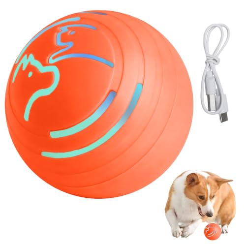 DONGKER Elektrisch Hunde-/Katzenball mit LED Licht, Automatischer 360 Grad Rollball, ø5,6cm, USB Wiederaufladbarer Interaktives Spielzeug für Katzen, Hunde, Welpen zu erregen von DONGKER