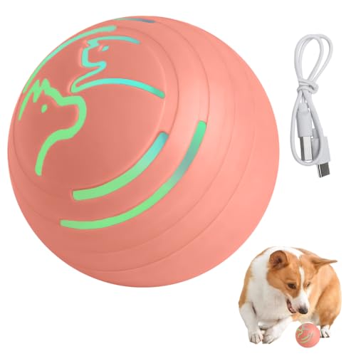 DONGKER Elektrisch Hunde-/Katzenball mit LED Licht, Automatischer 360 Grad Rollball, ø5,6cm, USB Wiederaufladbarer Interaktives Spielzeug für Katzen, Hunde, Welpen zu erregen von DONGKER