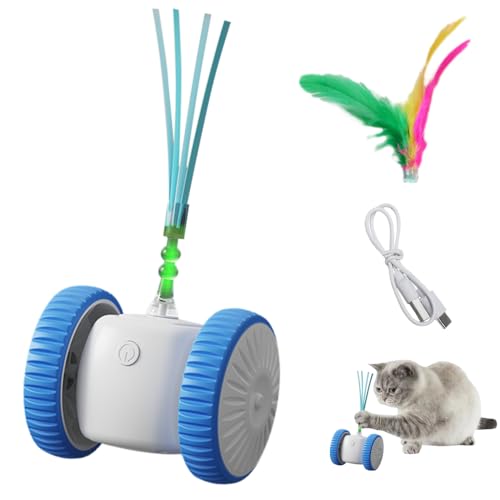 DONGKER Interaktives Katzenspielzeug, Elektrisch Smart Katzen Spielzeug mit LED-Licht und Ersatzfedern, USB Wiederaufladbar Spielzeugauto für Hunde und Katzen, Geschenke für Katzen und Hauskatzen von DONGKER