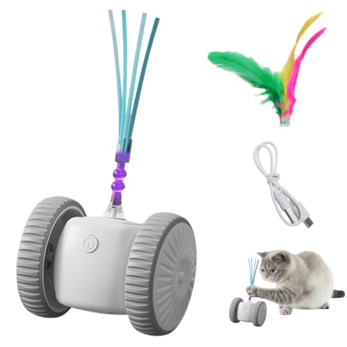 DONGKER Interaktives Katzenspielzeug, Elektrisch Smart Katzen Spielzeug mit LED-Licht und Ersatzfedern, USB Wiederaufladbar Spielzeugauto für Hunde und Katzen, Geschenke für Katzen und Hauskatzen von DONGKER